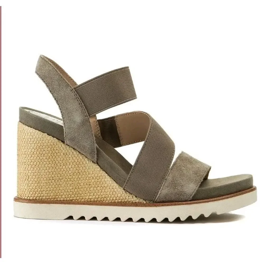 Lucca Lane‎ Sz 10 Wedge Sandals Delaney Sage Green Leather strappy boho chic
